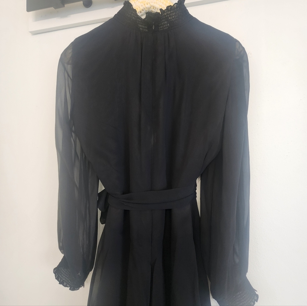 Womens Black Chiffon Tiered Mock Neck Split Sleeve Dress Rosalia By Alex Marie - Picture 3 of 15